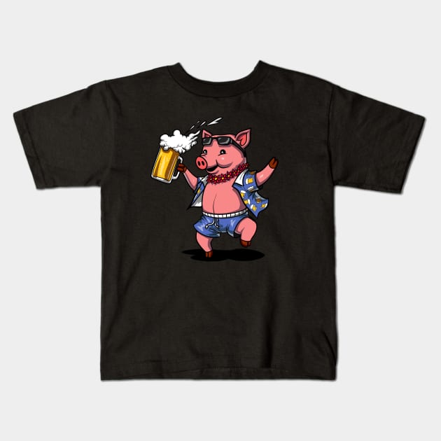 Pig Wine Drinking Lover Funny Farm Pork Kids T-Shirt by underheaven